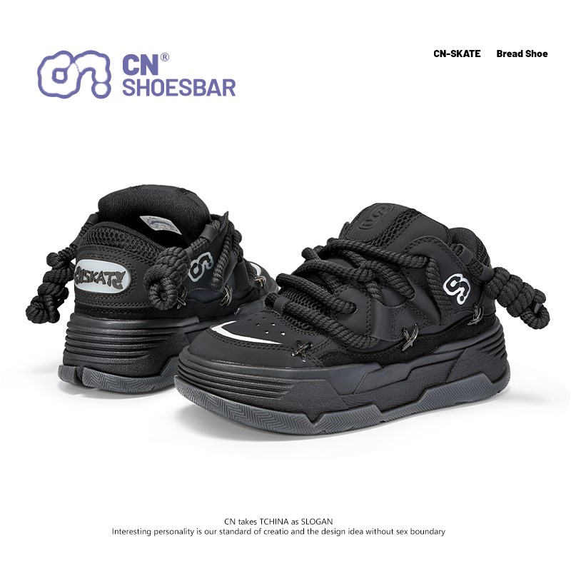【CN黑武士】黑色老爹鞋女厚底增高面包鞋运动休闲鞋板鞋男女同款
