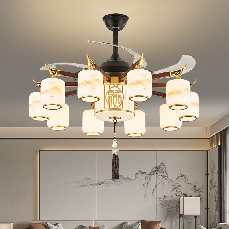 新中式风扇吊灯客厅灯护眼隐形一体吊扇灯现代中国风饭厅灯具电风