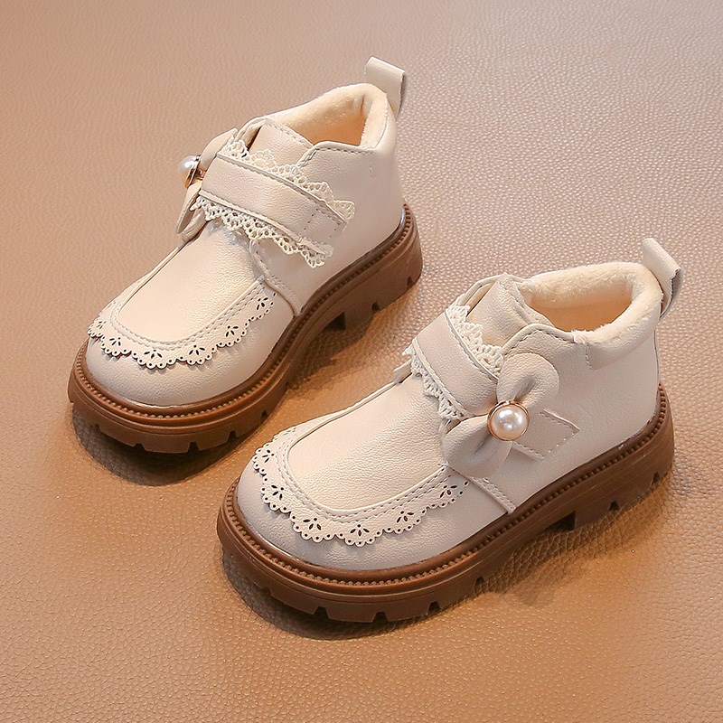 女童鞋二棉靴子2024新款公主靴软底秋冬季儿童短靴马丁靴加绒皮靴