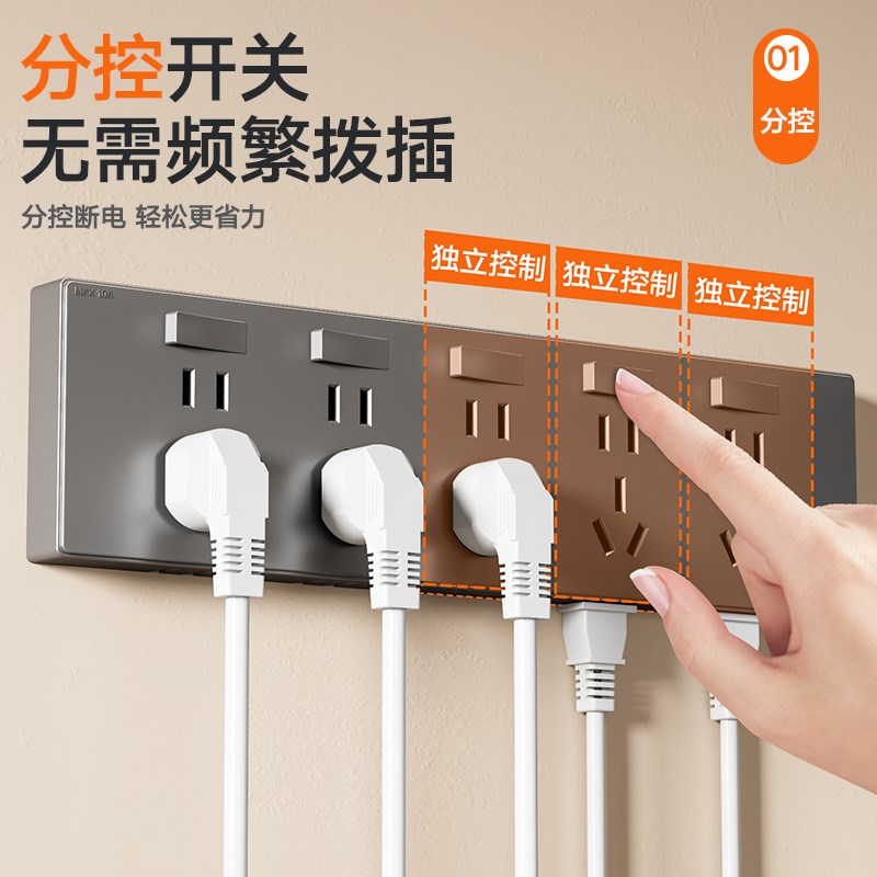 86型明装扩展插座面板带开关墙壁排插多功能转换器多孔位插线板