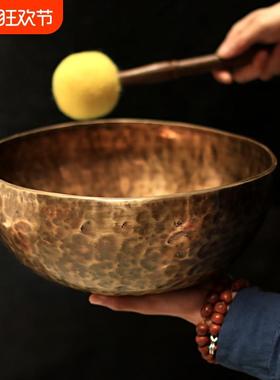 满月钵颂钵尼泊尔纯手工专业OM音铜钵瑜伽钵冥想音疗理疗静心摆件