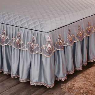 韩版 纯色夹棉床裙单件加厚天丝莫代尔床罩四件套蕾丝防滑冰丝床套