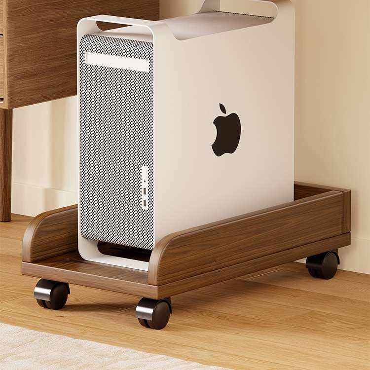 实木电脑主机托架移动底座办公桌下置物架加宽台式机箱收纳架