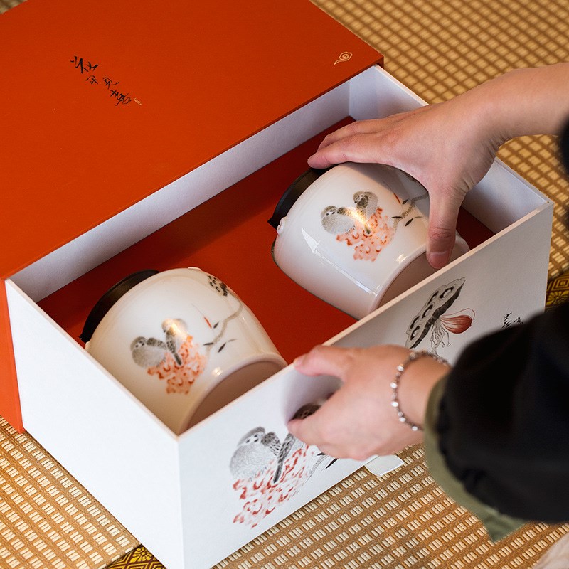 事事如意陶瓷绿茶岩茶普洱防潮密封罐双罐茶仓茶叶包装空礼盒