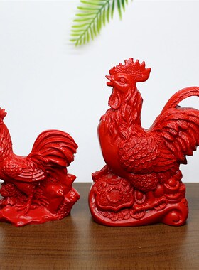天然原矿石料红朱砂十二生肖鸡公鸡元宝招财鸡家居客厅摆件装饰品