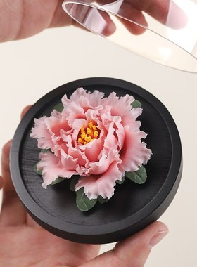 东方泥土陶瓷手捏牡丹瓷花摆件扩香器办公室客厅茶室中式桌面装饰