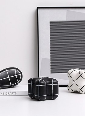 现代简欧黑白蓝线条几何形陶瓷小摆件家居样板间儿童房桌面装饰品