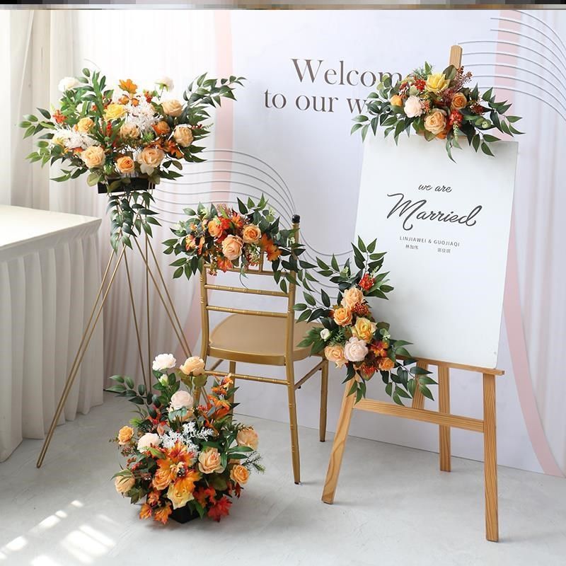 森系秋色拱门婚庆花艺迎宾花卉摄影背景布置装饰道具路引长条花排