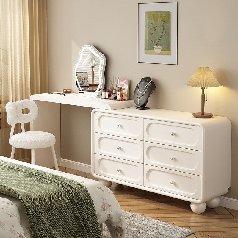 法式奶油风主卧梳妆台现代简约实木化妆桌小型卧室书桌化妆台一体