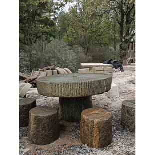 石雕石桌石凳老石磨盘石头复古茶台大碾盘饭店老餐桌古旧石器庭院