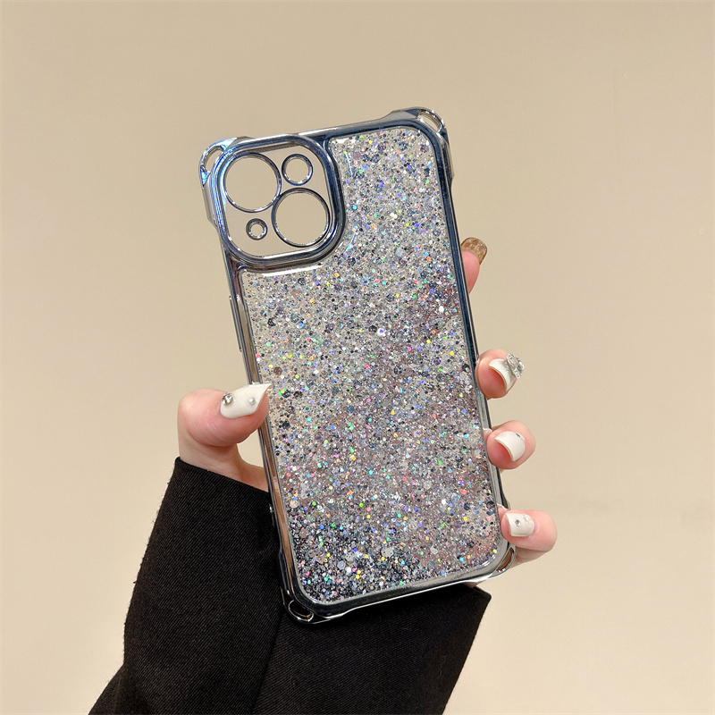 银色钻石闪粉电镀四角防摔适用于华为matr60pro手机壳Pura70pro+简约亮片P60个性新款mate70pro高级感硅胶套