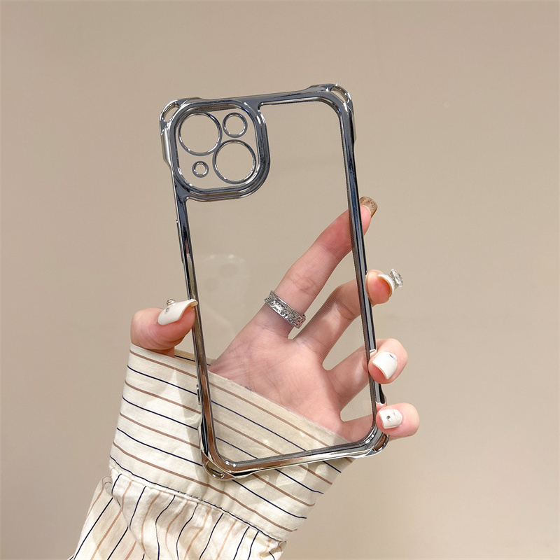 银色电镀四角防摔适用于三星S25Ultra手机壳S24+简约透明S23FE个性网红S21高级感A56硅胶套A35创意新款A54潮