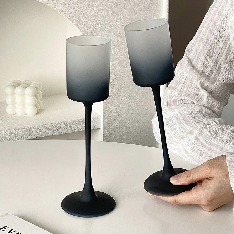 复古磨砂黑色高脚杯家用轻奢高级感玻璃红酒葡萄酒杯喝香槟酒杯子