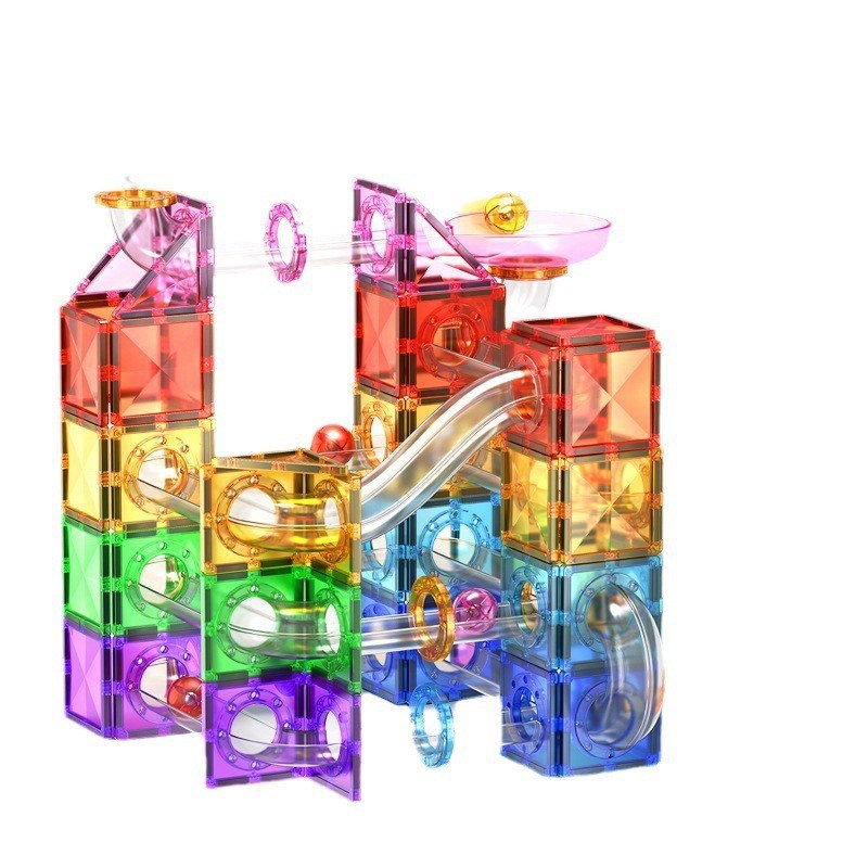 钻面彩窗磁力片儿童男女孩益智拼装积木轨道滚珠强磁拼图玩具礼物