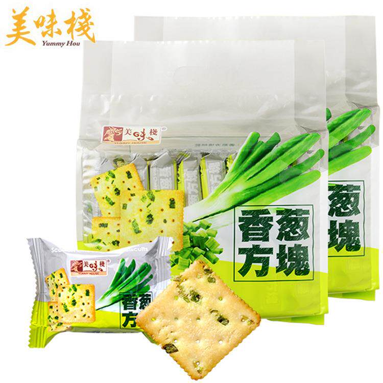 美味栈进口芝士香葱薄脆饼干葱油葱香味苏打饼办公室代餐零食300g