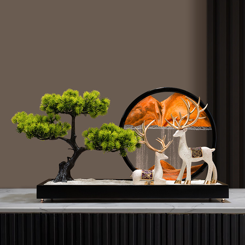 迎客松流沙画摆件办公室装饰品中式客厅玄关电视柜茶室桌面工艺品