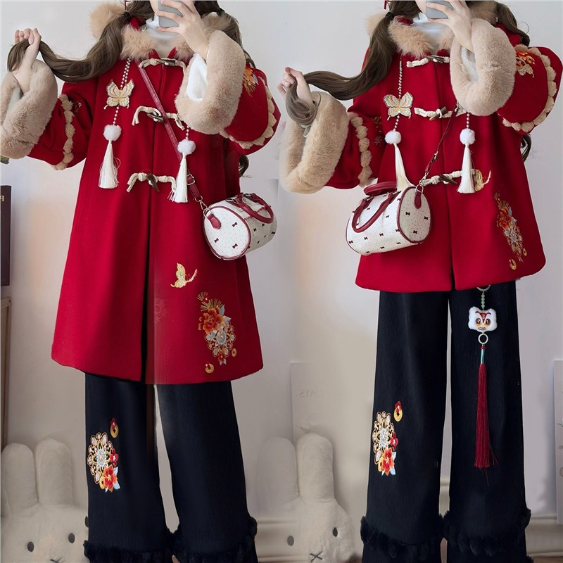 墨雨云贤原创汉服国风蝶恋花刺绣新年穿搭冬装日常拜年服套装