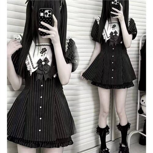 原创日系蕾服亚文化条纹套装 现货短袖JK水手服制服