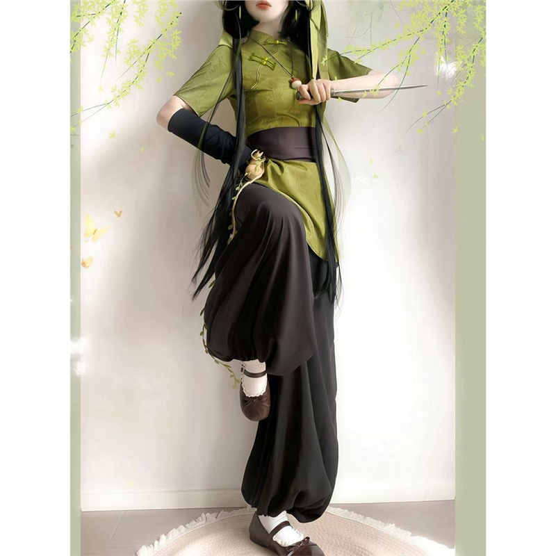 春风不语原创孙尚香cos大小姐立领旗袍中华娘武侠风灯笼裤日常款