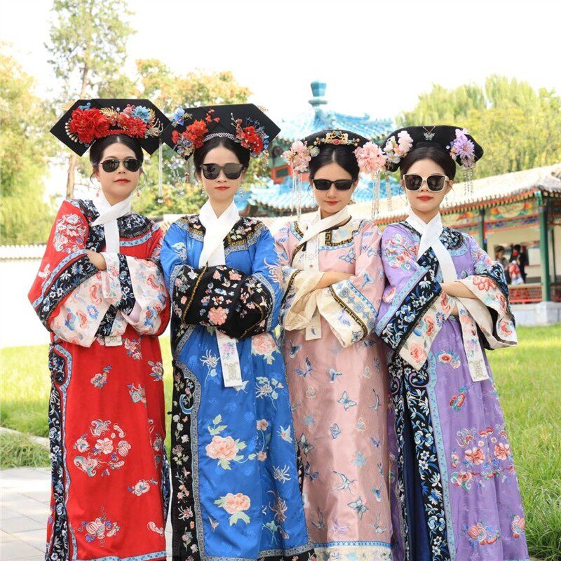 贵妃清代女装清朝氅衣原创旗装旗重工中国印花宫廷格格服装汉服