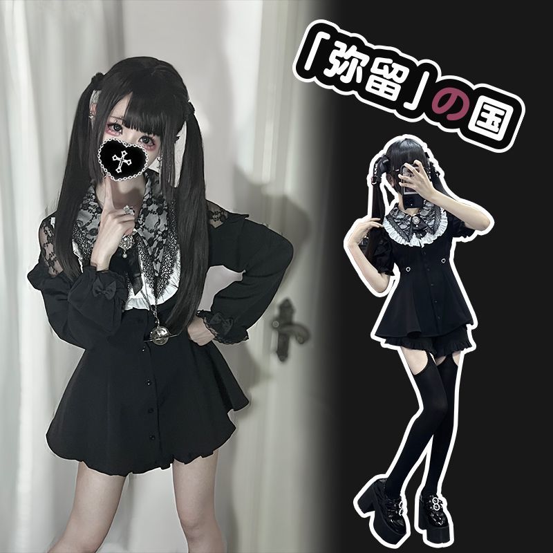 日系蕾服亚文化女士长袖纯色连衣裙套装可爱Lolita裙子软妹裙