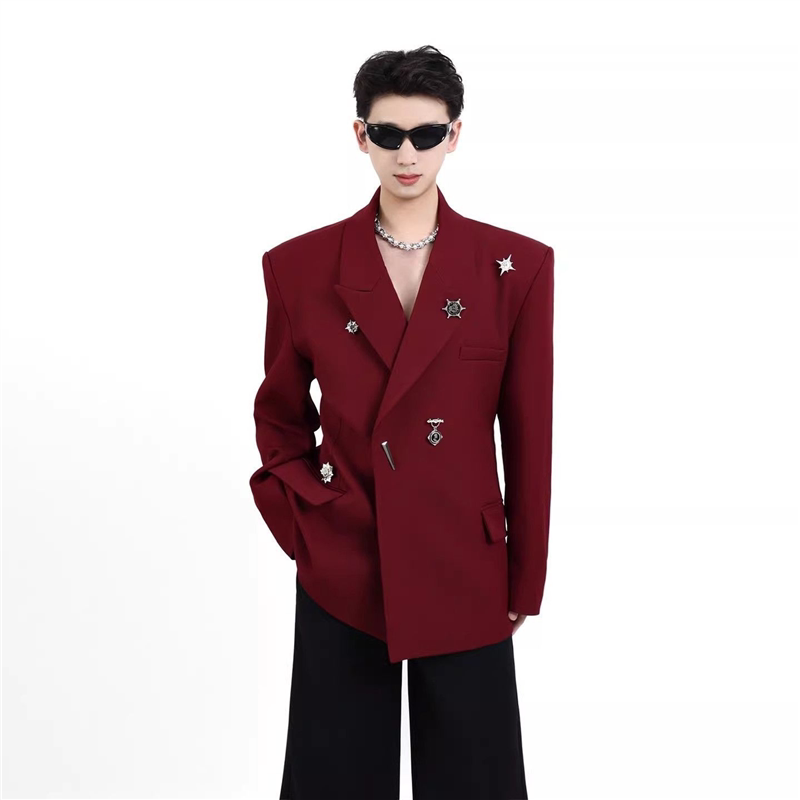 2026早秋新款设计感西装外套男高级感小众金属廓形男士西服套装潮