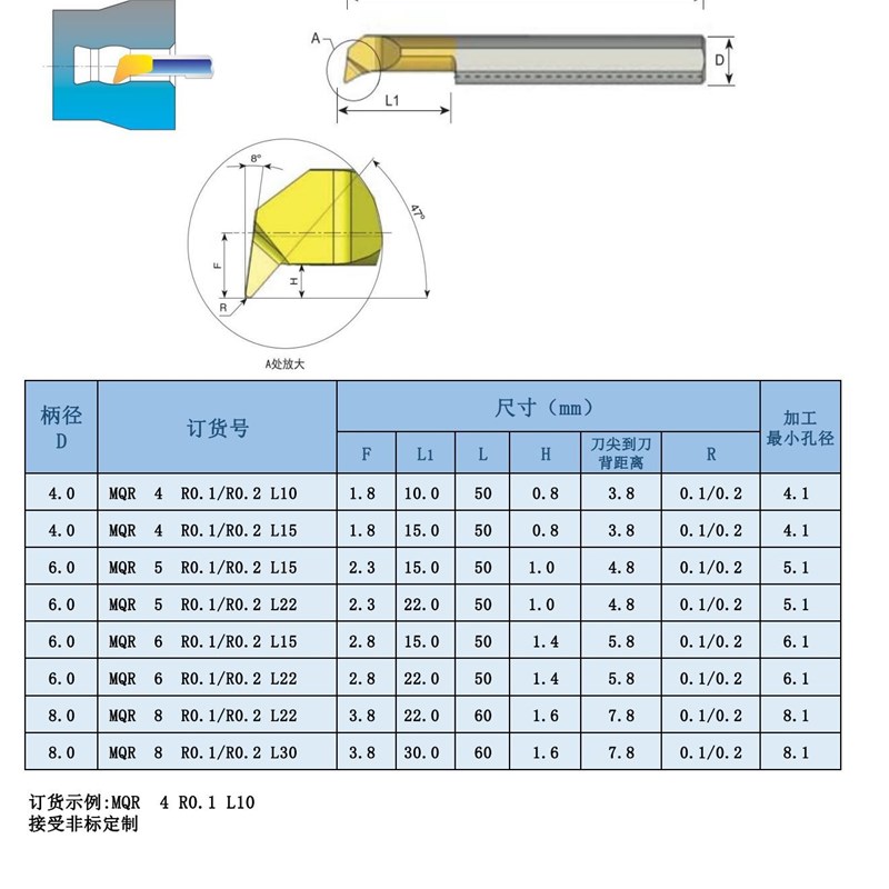 MQR钨钢小径内孔镗刀小孔端面仿形镗刀车床走心机镗刀小径镗刀杆