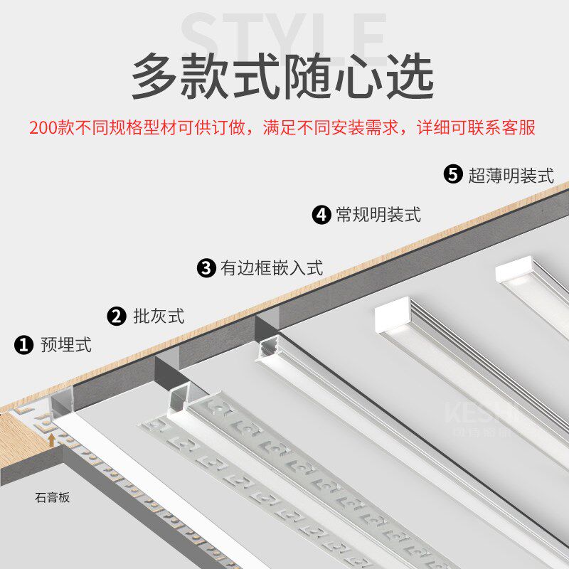 智能线性灯嵌入式暗装无边框led线条灯明装客厅单边线形灯槽