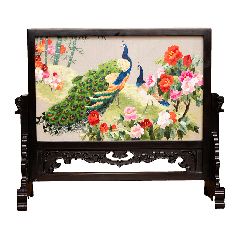 苏绣摆件成品手工双面绣装饰品台屏创意中式刺绣桌面摆台商务礼品