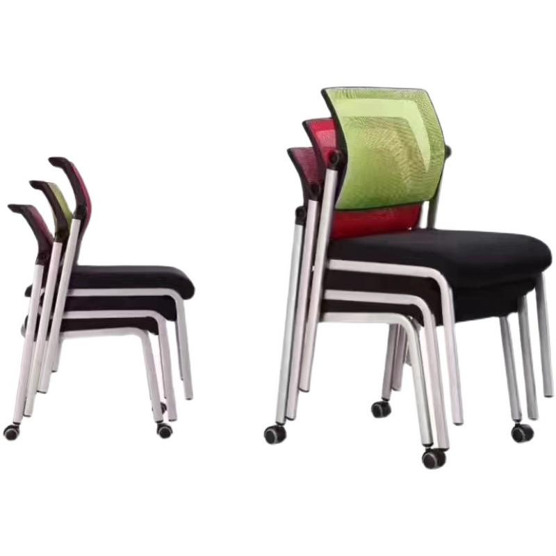 7T黑色网布四脚会议椅靠背可活动培训椅可叠N放办公椅带滑轮扶手