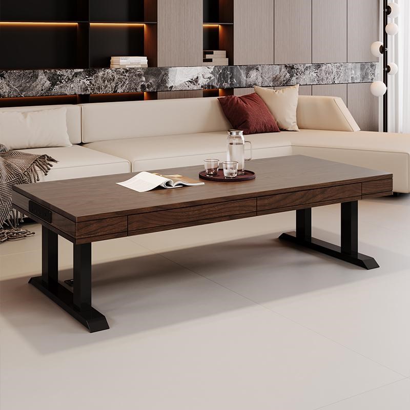 北美黑胡桃木实木电动可升降茶几客厅家用餐桌两用茶桌茶台大书桌