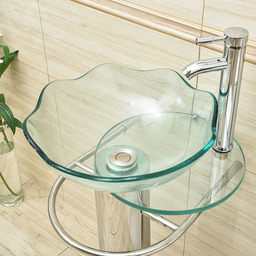 不锈钢立柱钢化玻璃盆洗脸盆洗手盆小户型卫生间阳台艺术落地台盆