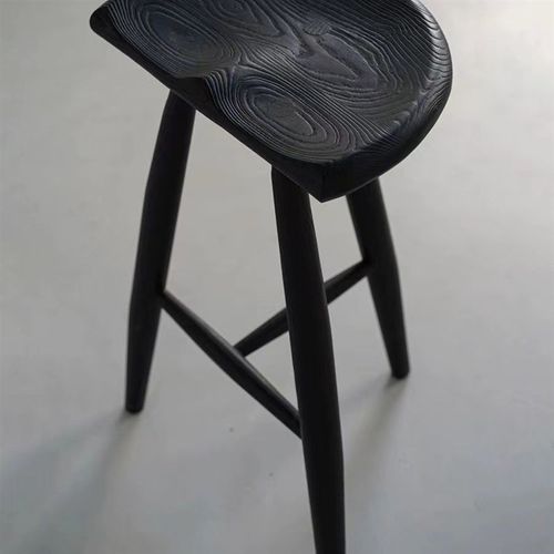 2025新侘寂风实木椅家用高脚凳原木靠背休闲椅吧台简约酒吧登奶茶