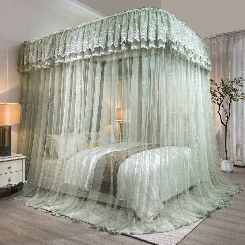 CB#新款带防尘顶U型轨道落地三开门1.8m1.5m2m床家用轨道蚊帐