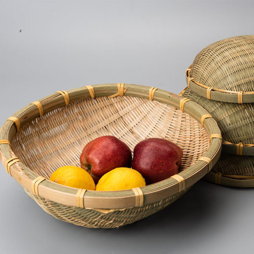 竹编制品竹簸箕框子竹筐篮子收纳创意农家沥水菜蓝家用 大号 圆形