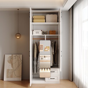 轻奢带镜子简约家用两门衣橱挂衣收纳出租房经济阳台柜子 衣柜欧式