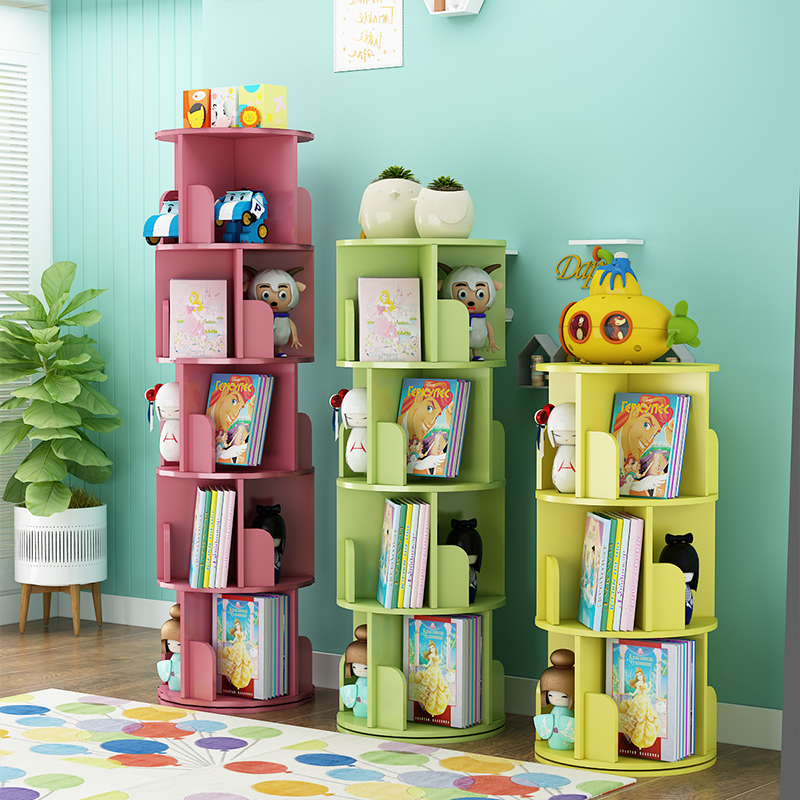 旋转书架儿童简约读书角幼儿园创意书橱学生绘本柜艺术造型展示架