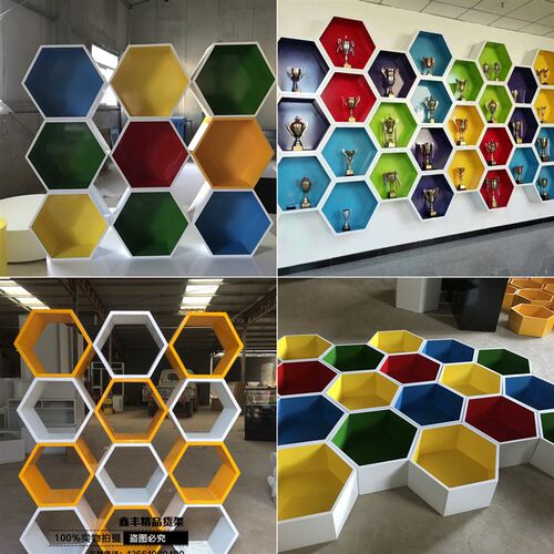 模特地台烤漆展示台能力风暴橱窗蜂窝玻璃橱窗六边形柜台镂空展台