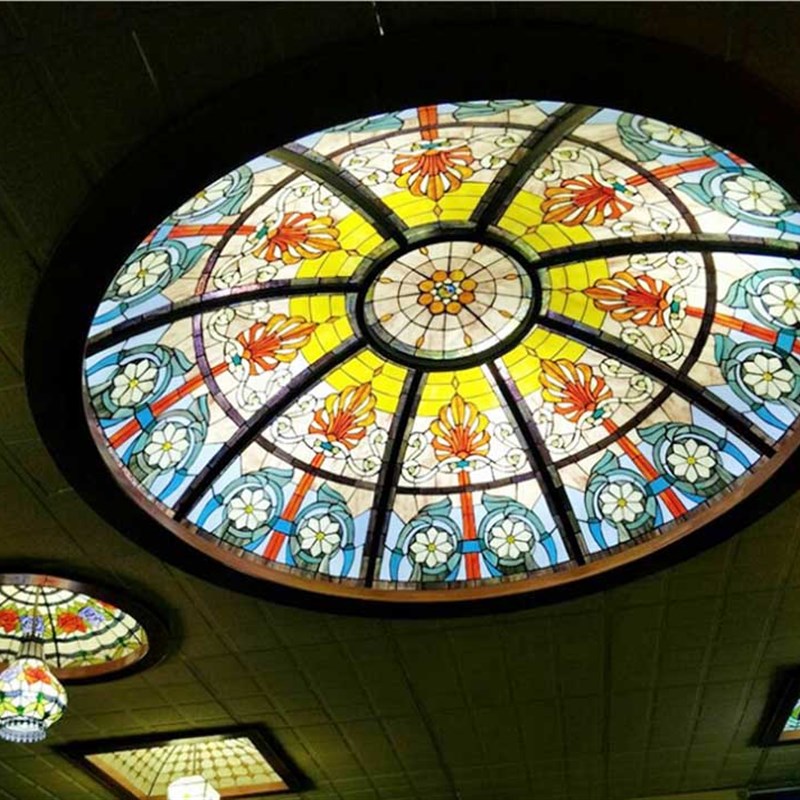 厂家新款毅人匠彩定制教堂艺术蒂凡尼穹顶酒店别墅顶装饰玻璃灯片