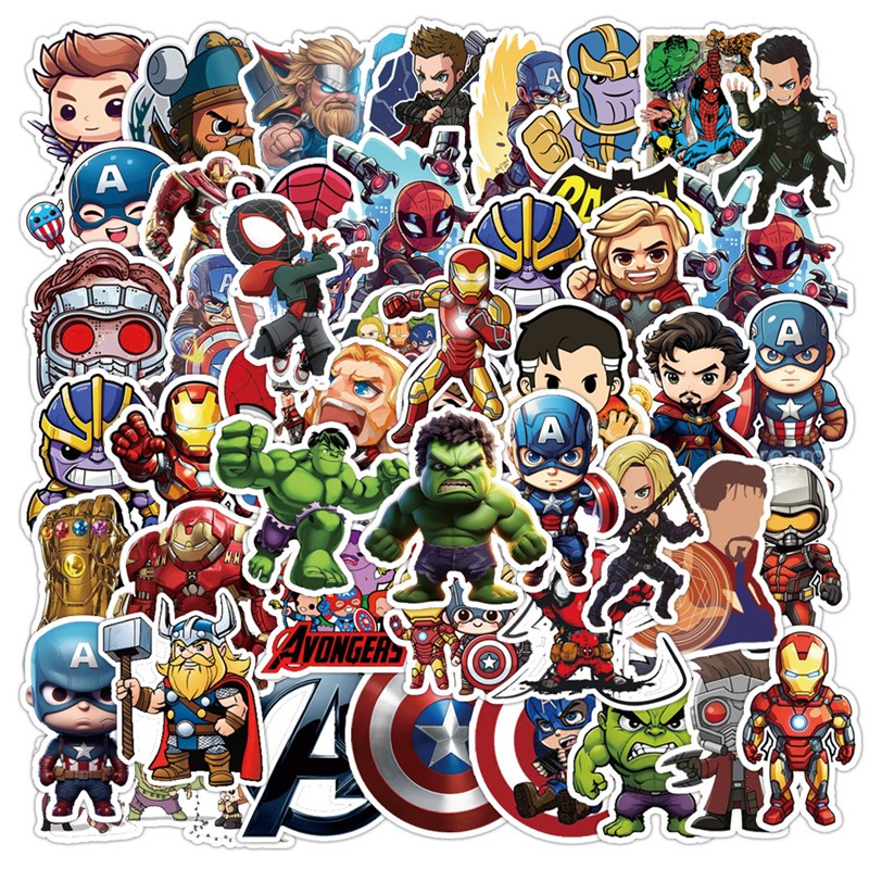 50张Q版漫威复仇者联盟蜘蛛侠绿巨人钢铁侠立体贴纸装饰笔记本头