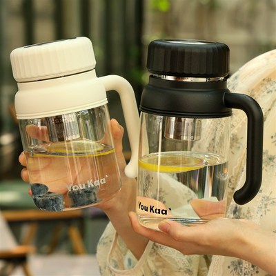 高硼硅玻璃杯带把手大容量水杯男士泡茶夏季女办公室茶水分离杯子