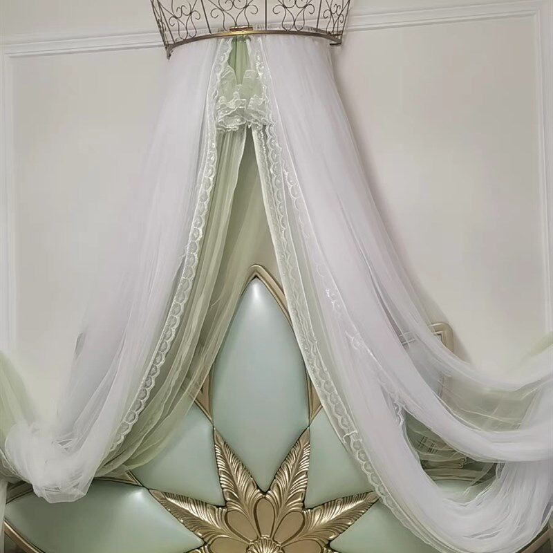 蚊帐床幔清新纱帘民宿纱帘拍照氛围纱幔绿色纱公主风双人床头布艺