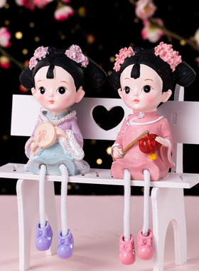 创意古典中国风家居房间客厅店面装饰可爱卡通吊脚娃娃礼品小摆件