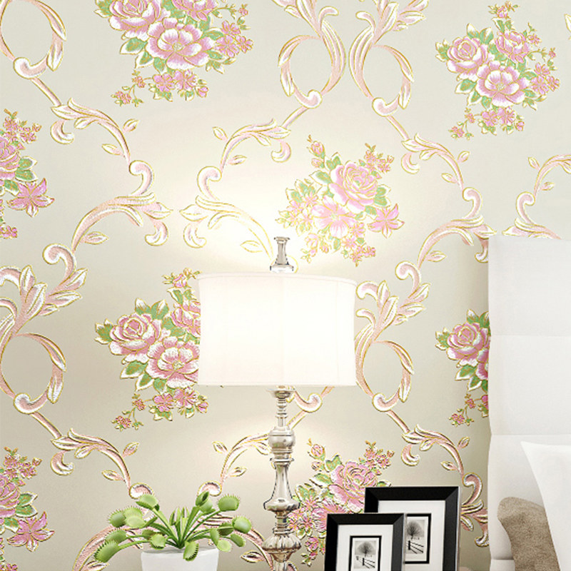 浮雕田园欧式自贴无纺布墙纸卧室温馨宿舍电视背景墙壁纸家用客厅