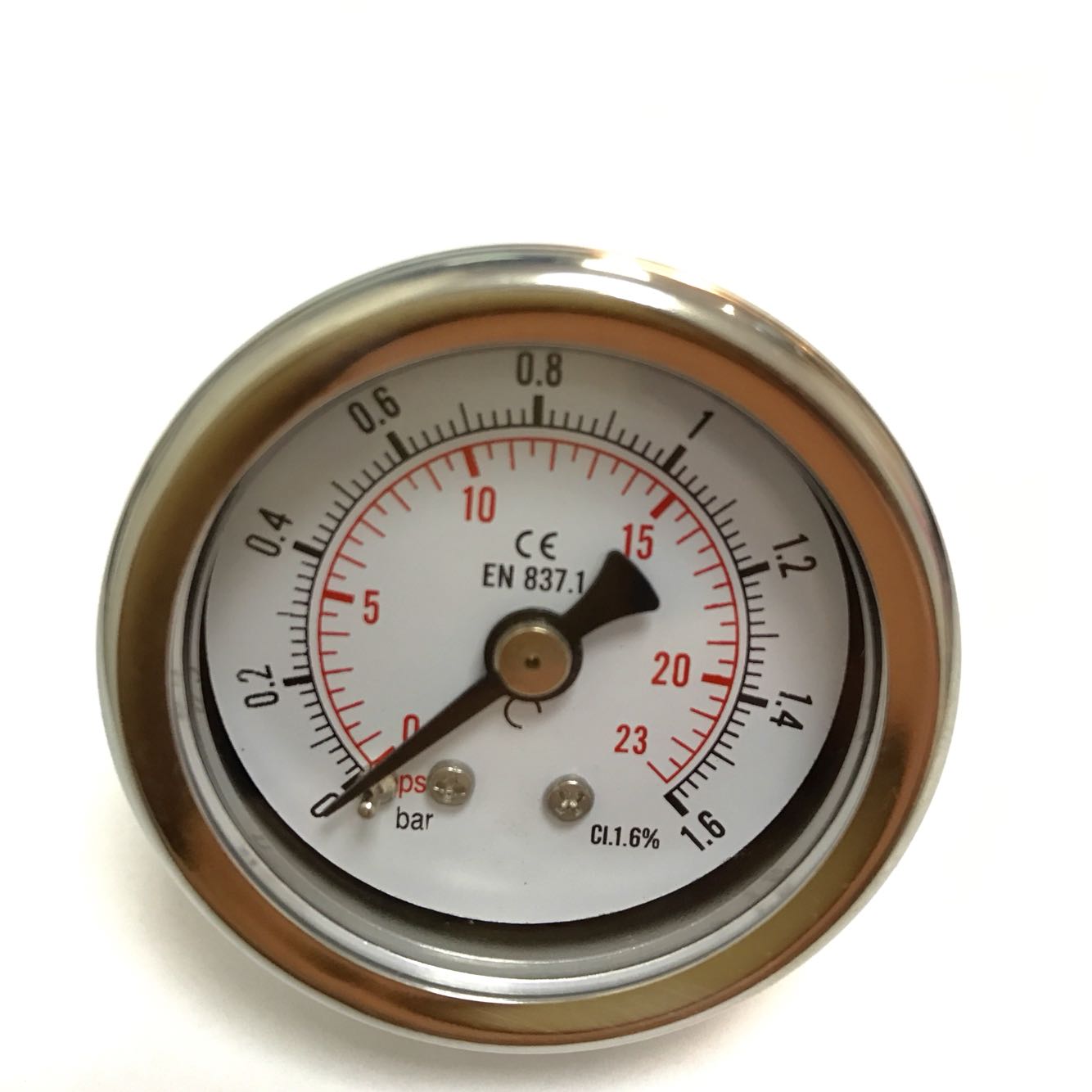 轴向压力表 直径41mm 压力1.6bar 23psi 螺纹ZG1/8 前壳47mm y-40