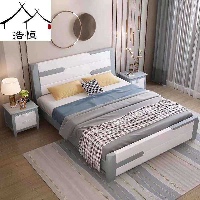 北欧实木床1.8米双人床成人主卧1.5米单人床简约现代高箱储物婚床