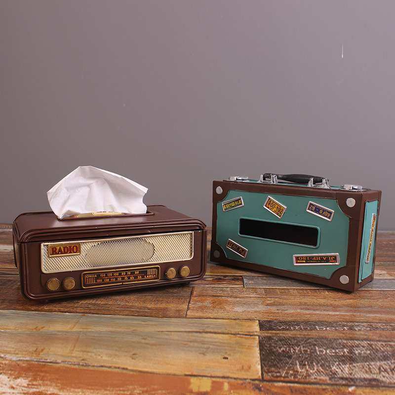 美式复古收音机纸巾盒欧式家居餐桌手提箱抽纸盒客厅装饰品摆件