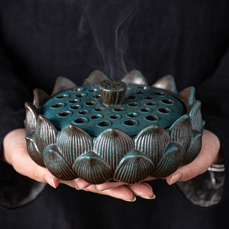 大号蚊香炉陶瓷莲蓬禅意盘香炉家用室内蚊香盒托盘带盖香薰炉摆件,清洗/食品/商业设备,洗车机,淘宝优惠券,粉丝福利购,淘宝优惠卷