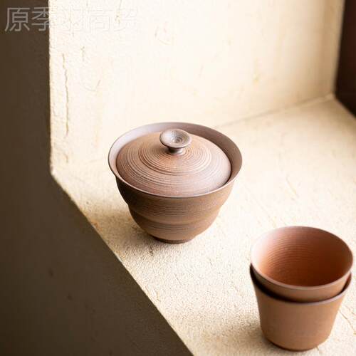 九匠风用纯手WWS工粗陶盖碗复古葫芦二才夫茶碗家陶功瓷茶具泡茶