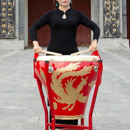 包邮实木牛皮花盆鼓茶几凳子小堂鼓战鼓装饰鼓泡茶桌龙凤图案大鼓